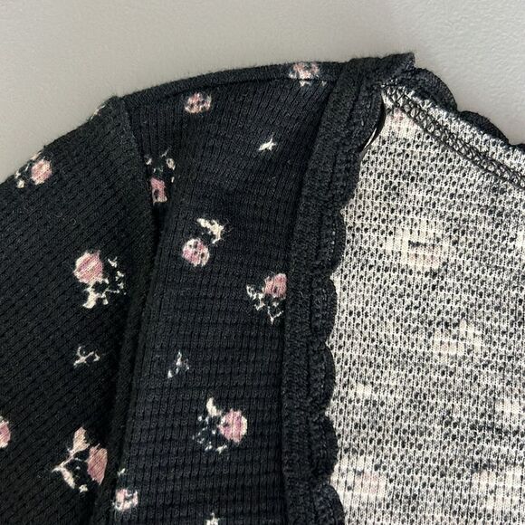 NWOT Kirious Floral Babydoll Top Black Waffle Knit Cropped Fairy Grunge Size S - Picture 7 of 9